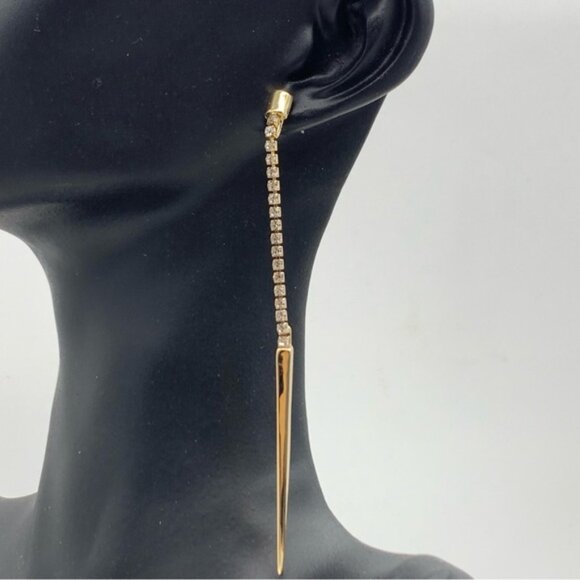 Spear Drop Linear Crystal Earrings in Gold Tone - Picture 3 of 7